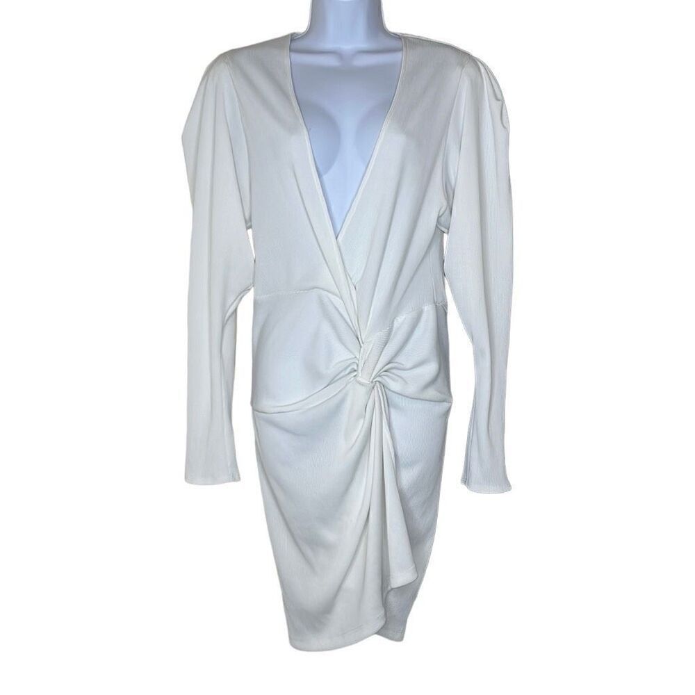 Kimberly Taylor Large Icon Blanc Dress‎ Ivory Plunge Twist Front Long Sleeve NWT